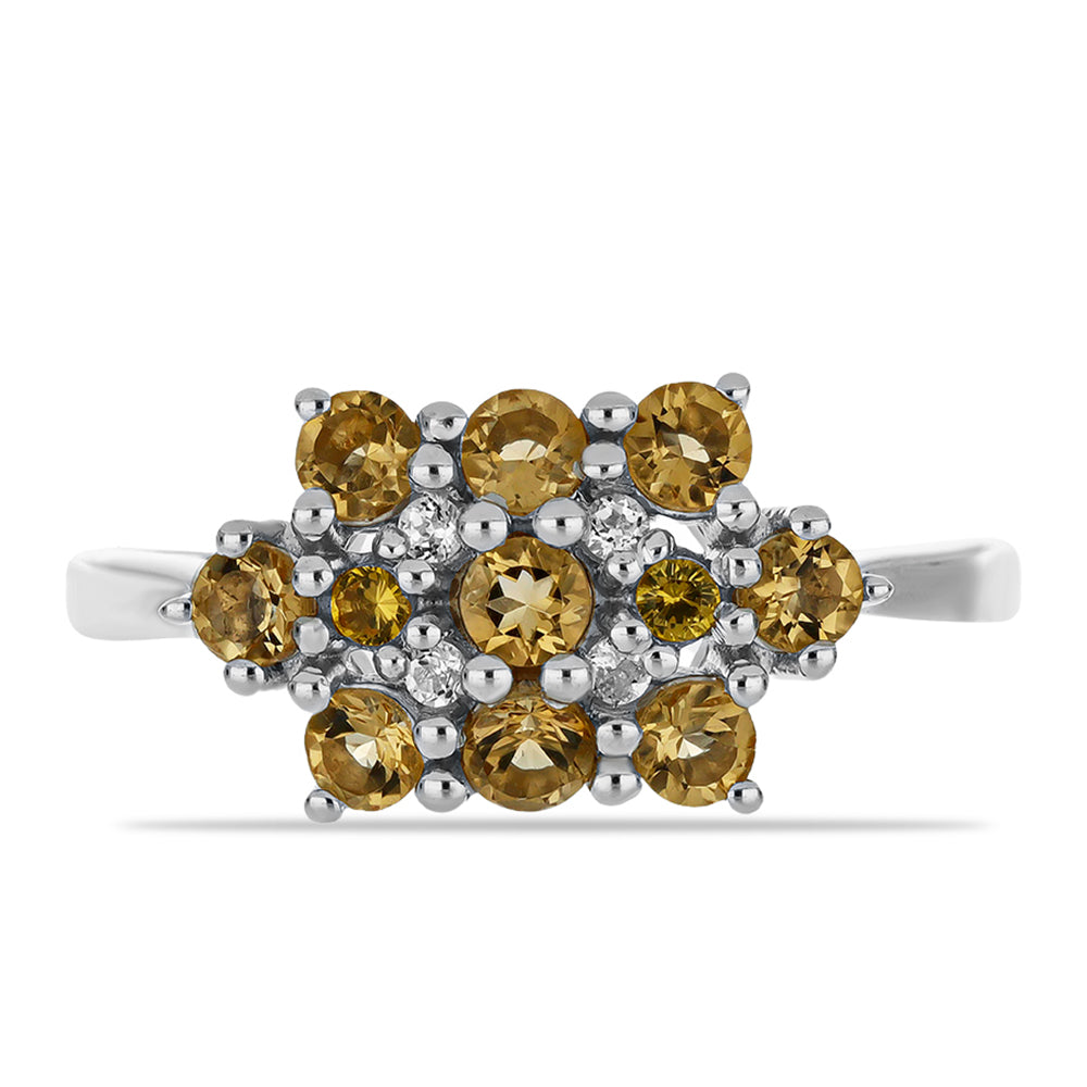 Anillo de Plata con Citrino de los Montes Urales y Topacio Blanco 1 