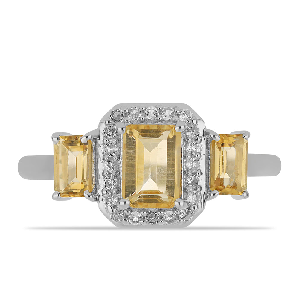 Anillo de Plata con Citrino de los Montes Urales y Topacio Blanco 1 