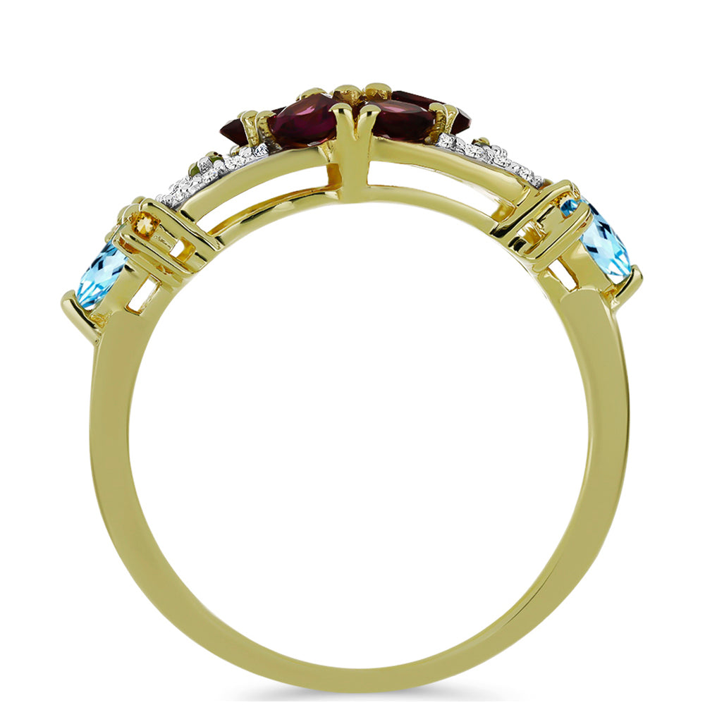 Anillo de Plata Bañada en Oro con Granate Rodolita de Minas Gerais y Citrino de los Montes Urales 2 