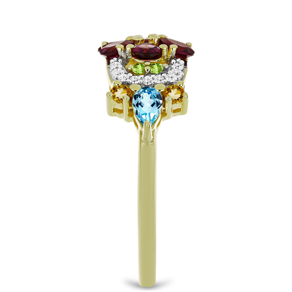Anillo de Plata Bañada en Oro con Granate Rodolita de Minas Gerais y Citrino de los Montes Urales 4 