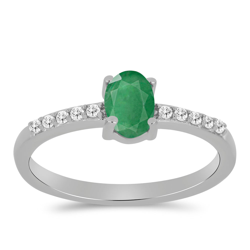 Anillo de Plata con Esmeralda de Brasil y Topacio Blanco