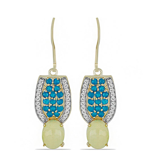 Pendientes de Plata Bañada en Oro con Serpentina Amarilla y Ópalo Azul Paraiba de Etiopía