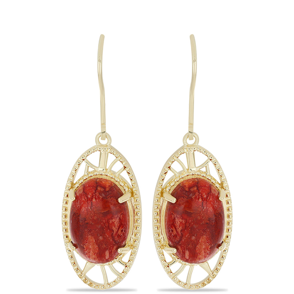 Pendientes de Plata Bañada en Oro con Coral Rojo