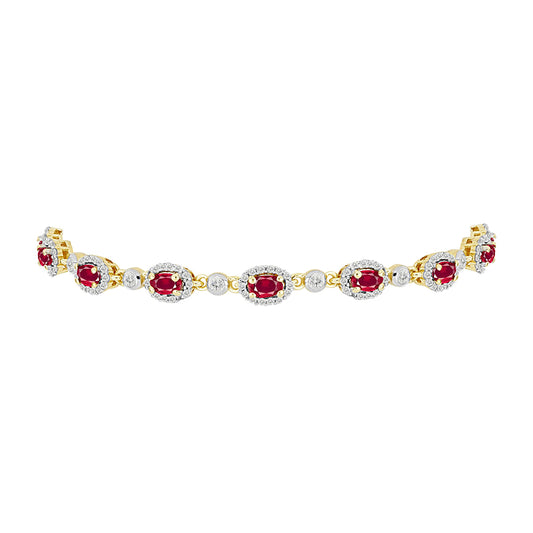 Pulsera de Plata Bañada en Oro con Rubí de Madagascar y Topacio Blanco