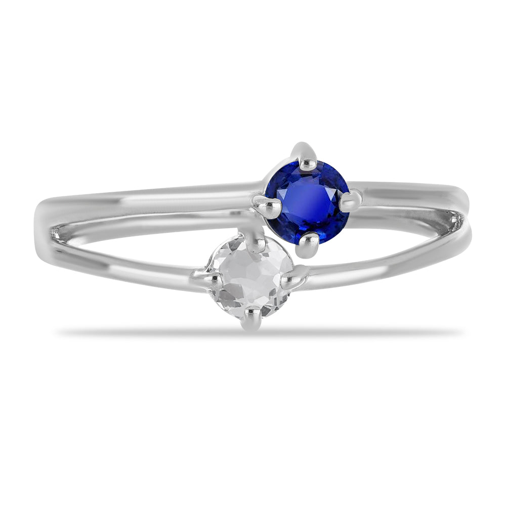 Anillo de Plata con Zafiro Azul Australiano y Topacio Blanco 5 