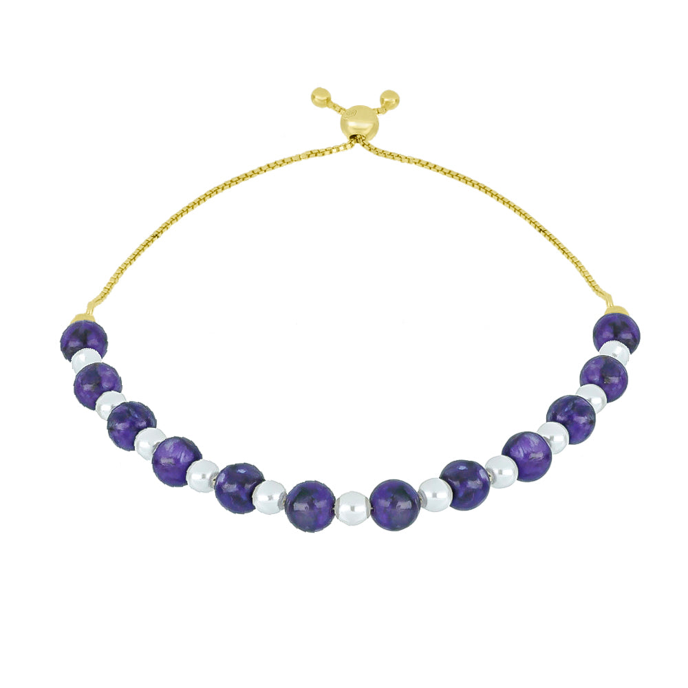 Pulsera de Plata Bañada en Oro con Charoita y Perla de Agua Dulce 1 