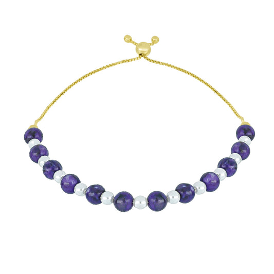 Pulsera de Plata Bañada en Oro con Charoita y Perla de Agua Dulce