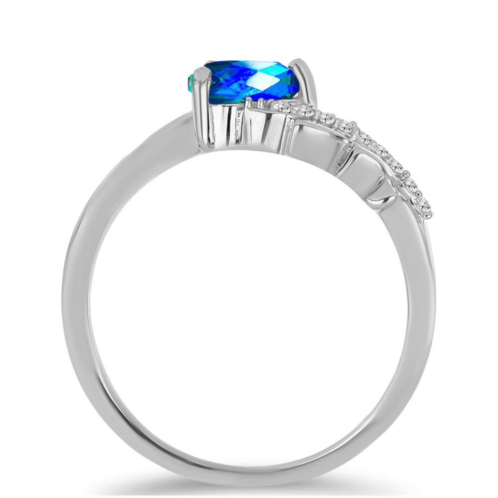 Anillo de Plata con Cuarzo Pavo Real y Topacio Blanco