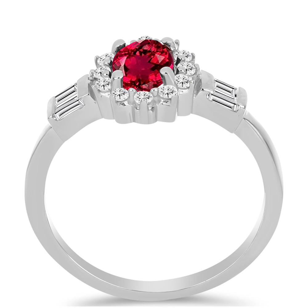 Anillo de Plata con Rubelita de Cruzeiro y Zircón Blanco