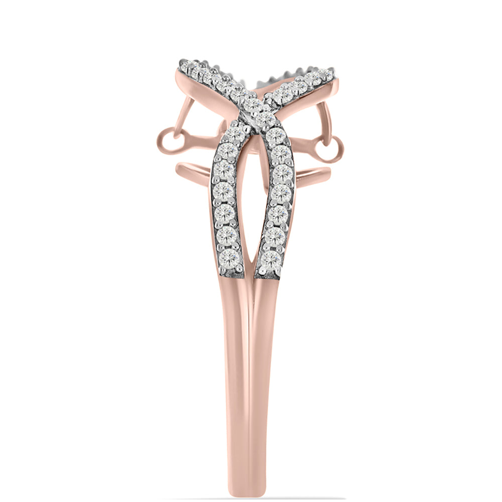 Anillo de Plata Bañada en Oro Rosa con Diamante Rosa Danzantes y Topacio Blanco 4 