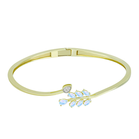 Pulsera de Plata Bañada en Oro con Piedra Lunar Arco Iris y Topacio Blanco