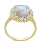 Anillo de Plata Bañada en Oro con Piedra Lunar Arco Iris y Topacio Blanco