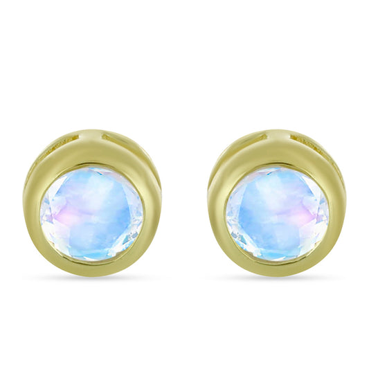 Pendientes de Plata Bañada en Oro con Piedra Lunar Arco Iris
