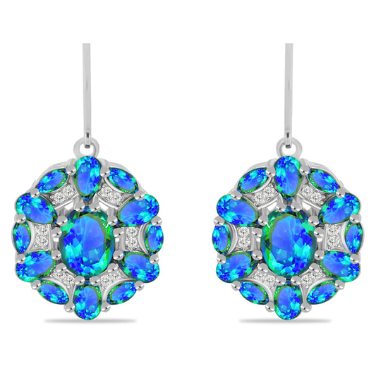 Pendientes de Plata con Cuarzo Pavo Real y Topacio Blanco