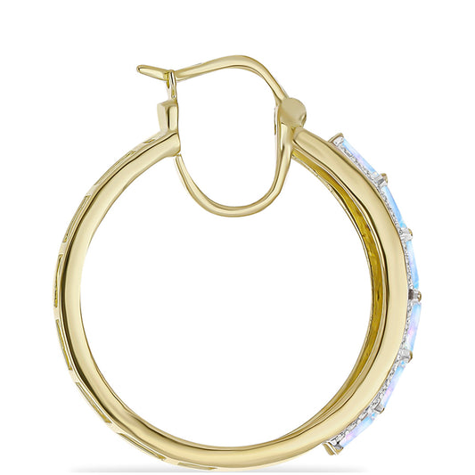 Pendientes de Plata Bañada en Oro con Piedra Lunar Arco Iris y Topacio Blanco
