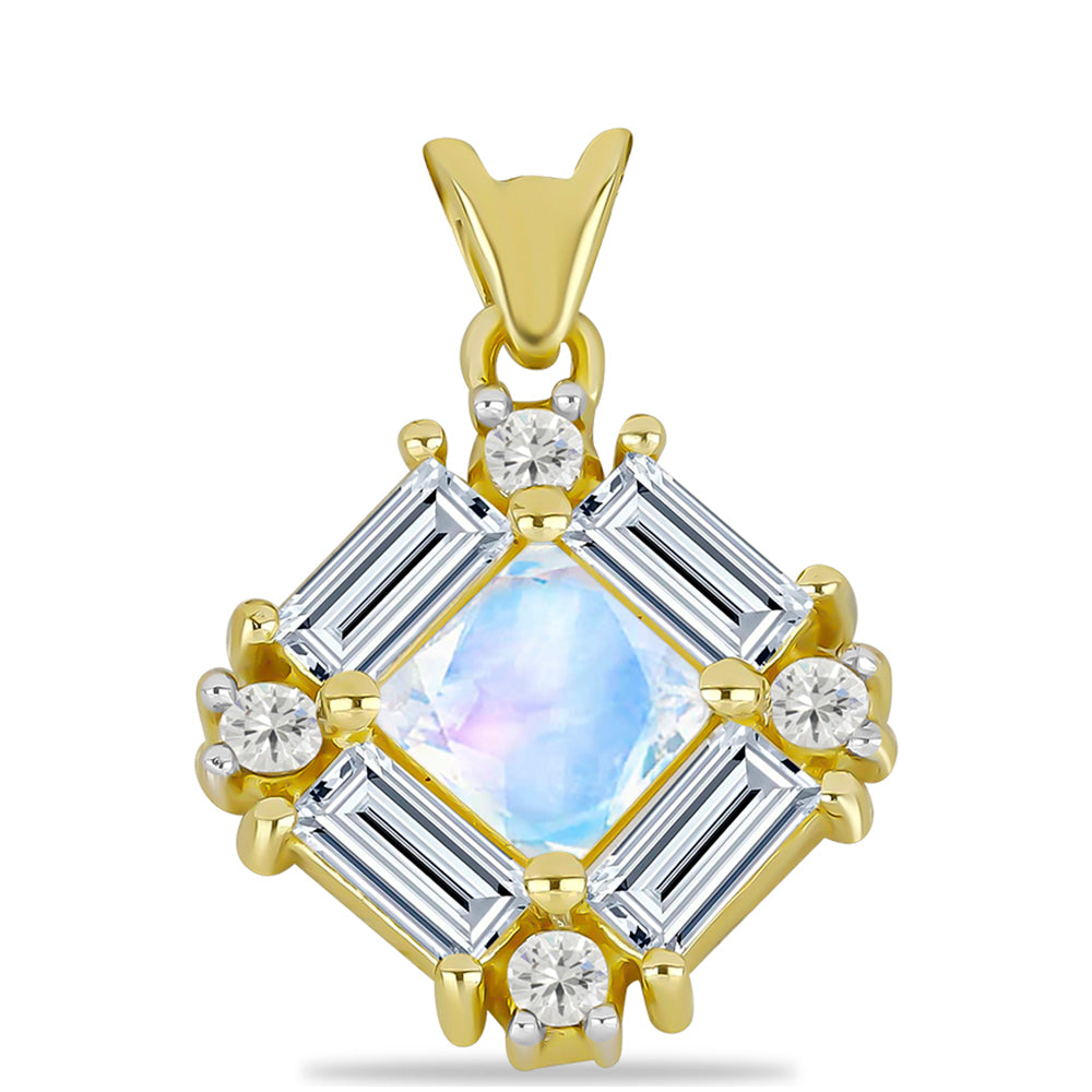 Colgante de Plata Bañada en Oro con Piedra Lunar Arco Iris y Topacio Blanco 1 