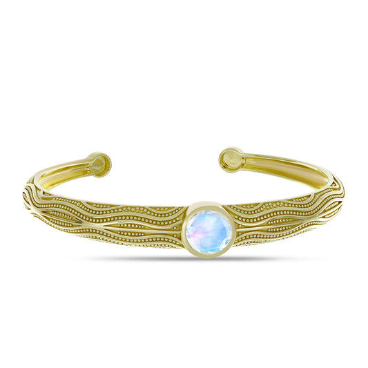 Pulsera de Plata Bañada en Oro con Piedra Lunar Arco Iris
