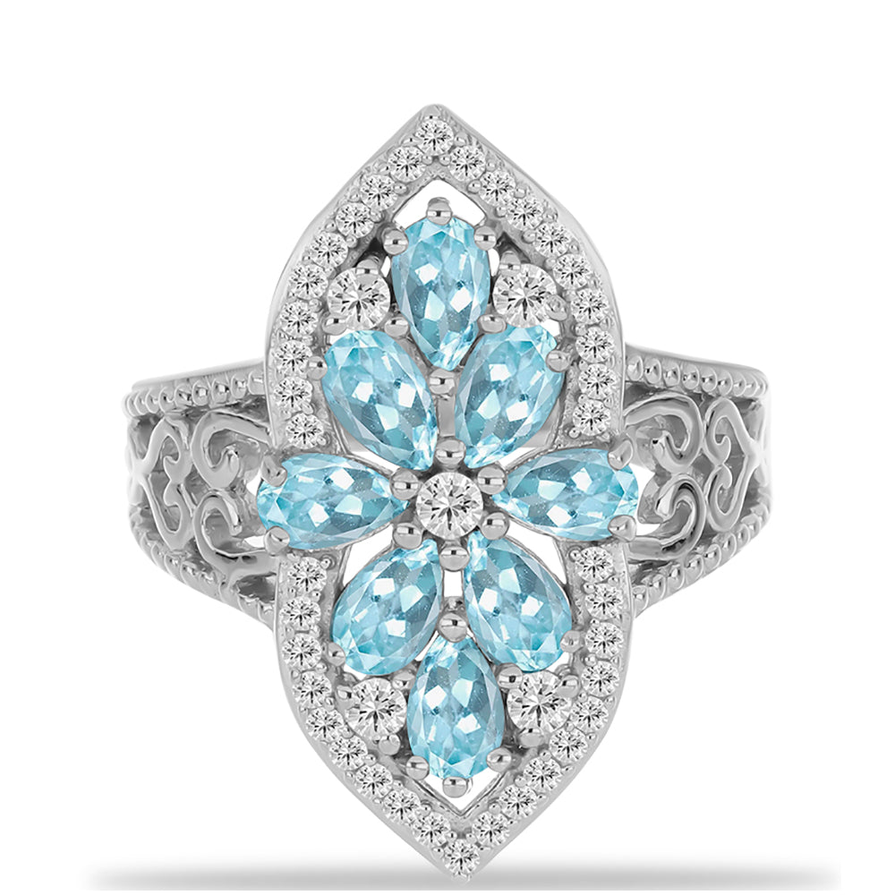 Anillo de Plata con Apatita Azul Cielo y Topacio Blanco 1 