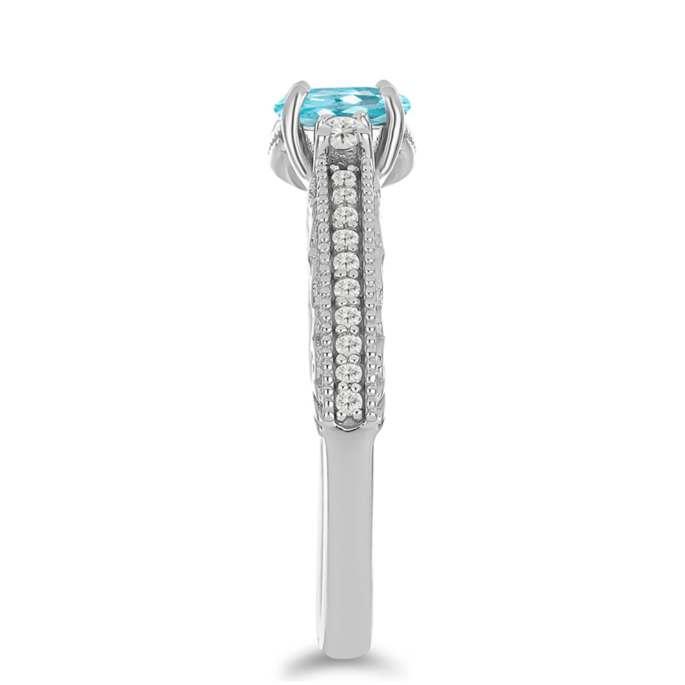 Anillo de Plata con Apatita Azul Cielo y Topacio Blanco 4 