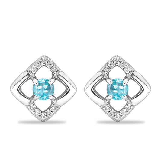 Pendientes de Plata con Apatita Azul Cielo y Topacio Blanco