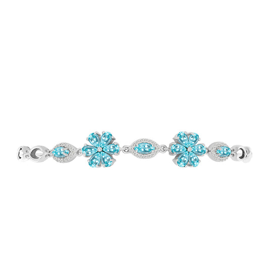 Pulsera de Plata con Apatita Azul Cielo y Topacio Blanco