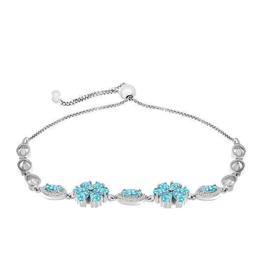 Pulsera de Plata con Apatita Azul Cielo y Topacio Blanco
