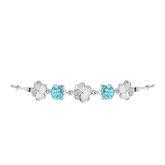 Pulsera de Plata con Apatita Azul Cielo y Topacio Blanco