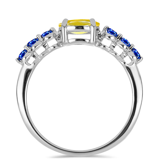 Anillo de Plata con Zafiro Amarillo y Zafiro azul Australiano