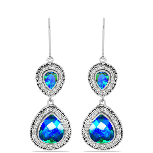 Pendientes de Plata con Cuarzo Pavo Real y Topacio Blanco