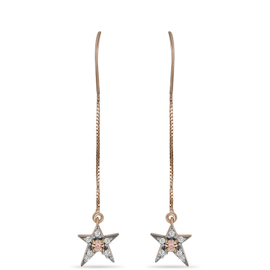 Pendientes de Plata Bañada en Oro Rosa con Diamante Rosa Danzantes y Topacio Blanco