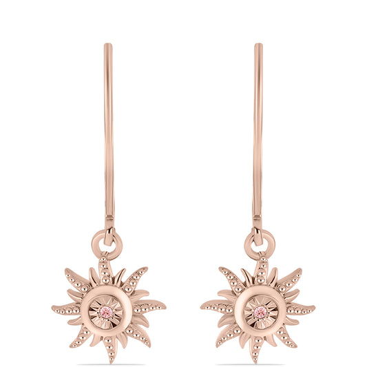 Pendientes de Plata Bañada en Oro Rosa con Diamante Rosa Danzantes