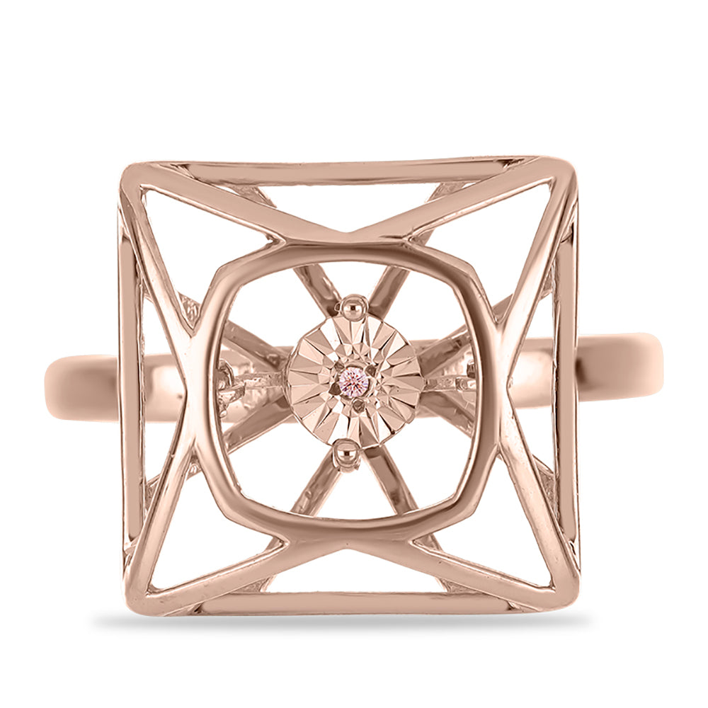 Anillo de Plata Bañada en Oro Rosa con Diamante Rosa Danzantes