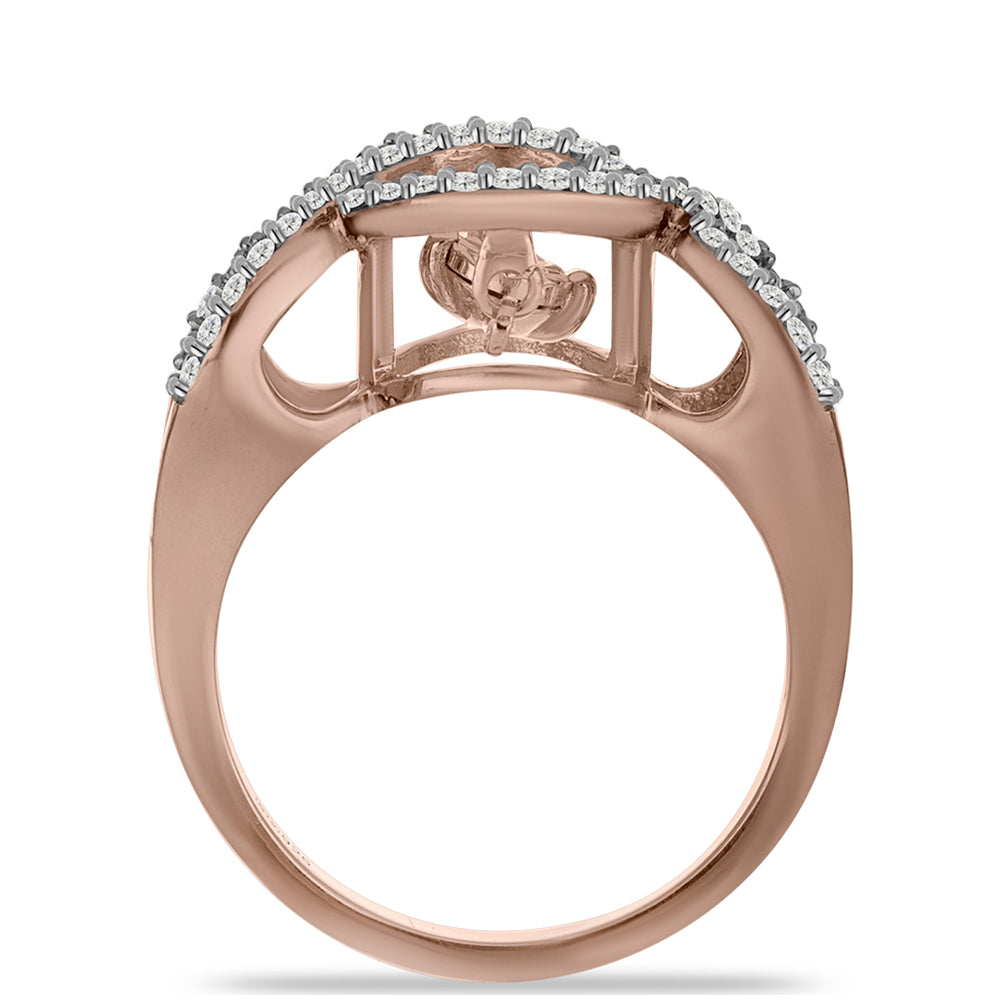 Anillo de Plata Bañada en Oro Rosa con Diamante Rosa Danzantes y Topacio Blanco