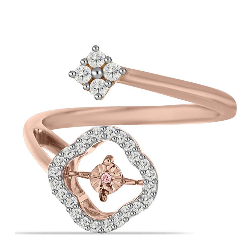 Anillo de Plata Bañada en Oro Rosa con Diamante Rosa Danzantes y Topacio Blanco 1 