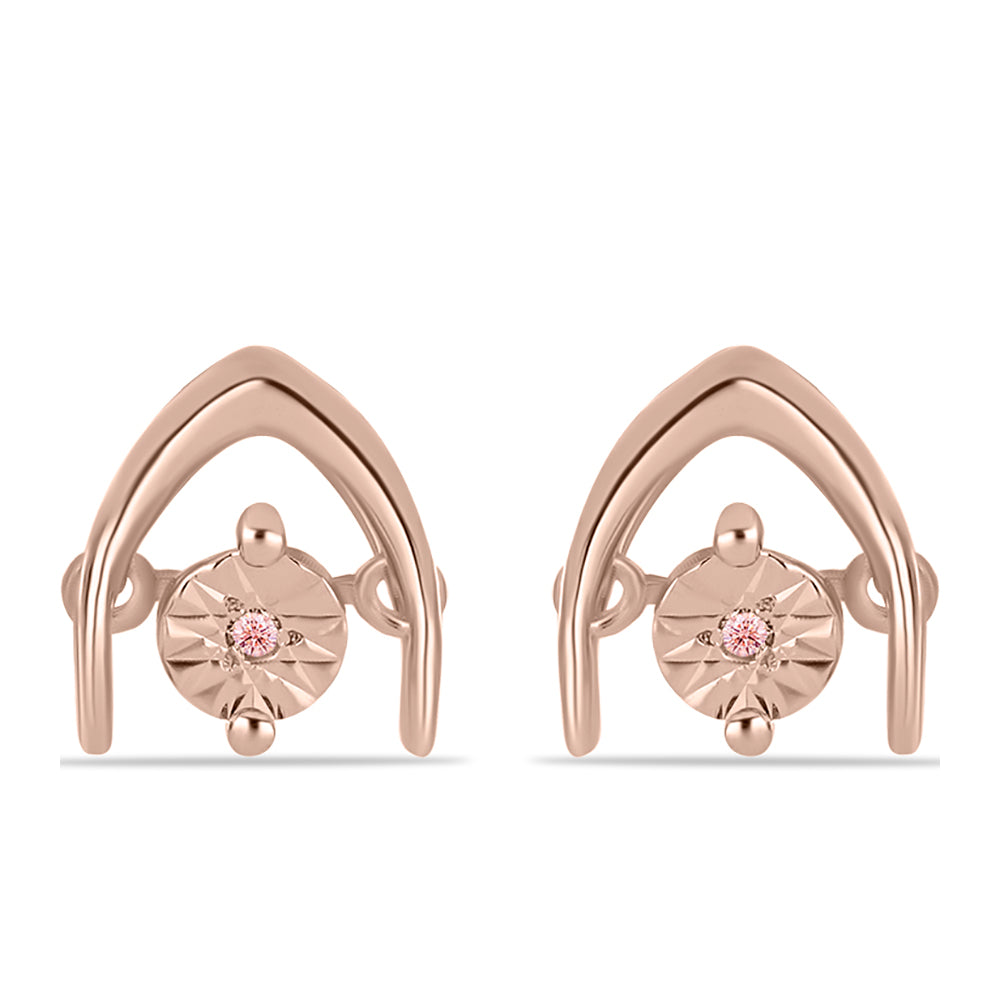 Pendientes de Plata Bañada en Oro Rosa con Diamante Rosa Danzantes