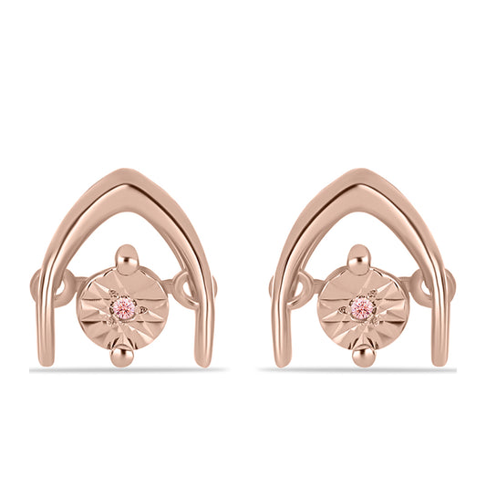 Pendientes de Plata Bañada en Oro Rosa con Diamante Rosa Danzantes