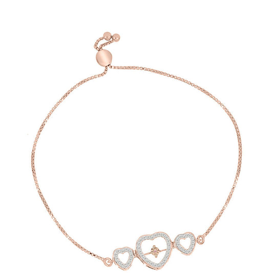 Pulsera de Plata Bañada en Oro Rosa con Diamante Rosa Danzantes y Topacio Blanco