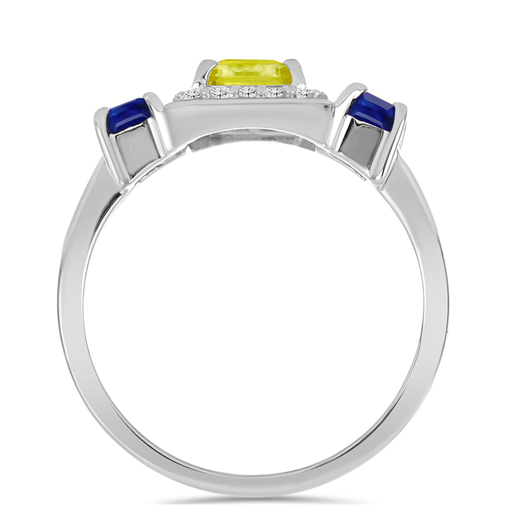 Anillo de Plata con Zafiro Amarillo y Zafiro azul Australiano