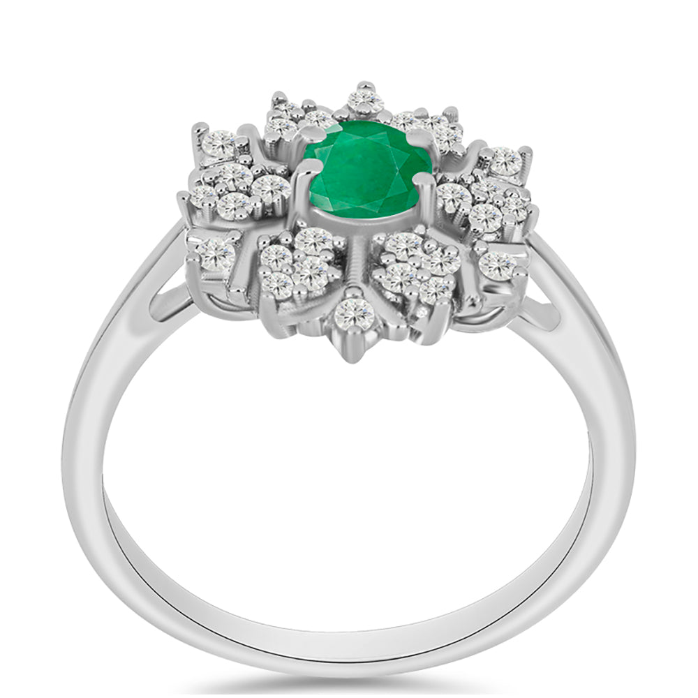 Anillo de Plata con Esmeralda de Brasil y Topacio Blanco