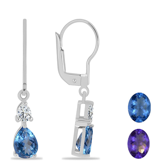Pendientes de Plata con Fluorita Multicolor y Topacio Blanco