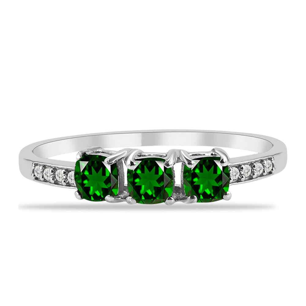 Anillo de Plata con Diópsido de Cromo y Topacio Blanco 1 