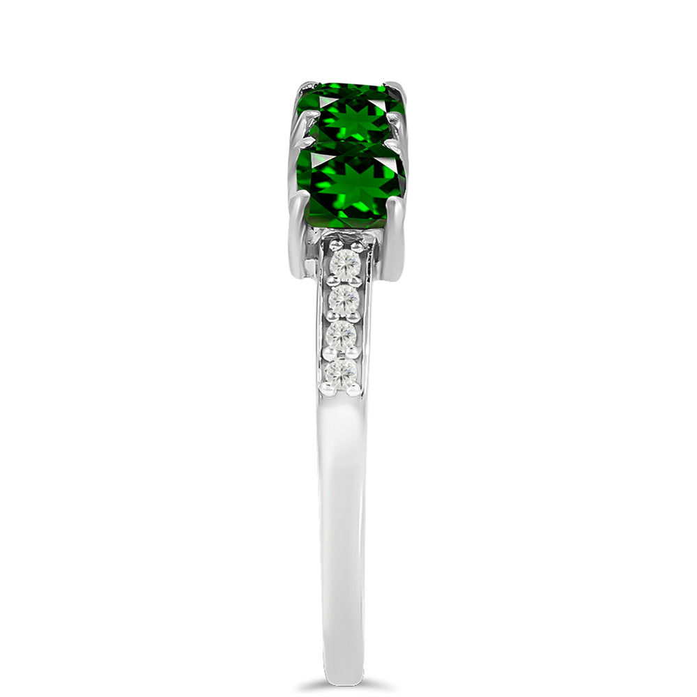 Anillo de Plata con Diópsido de Cromo y Topacio Blanco