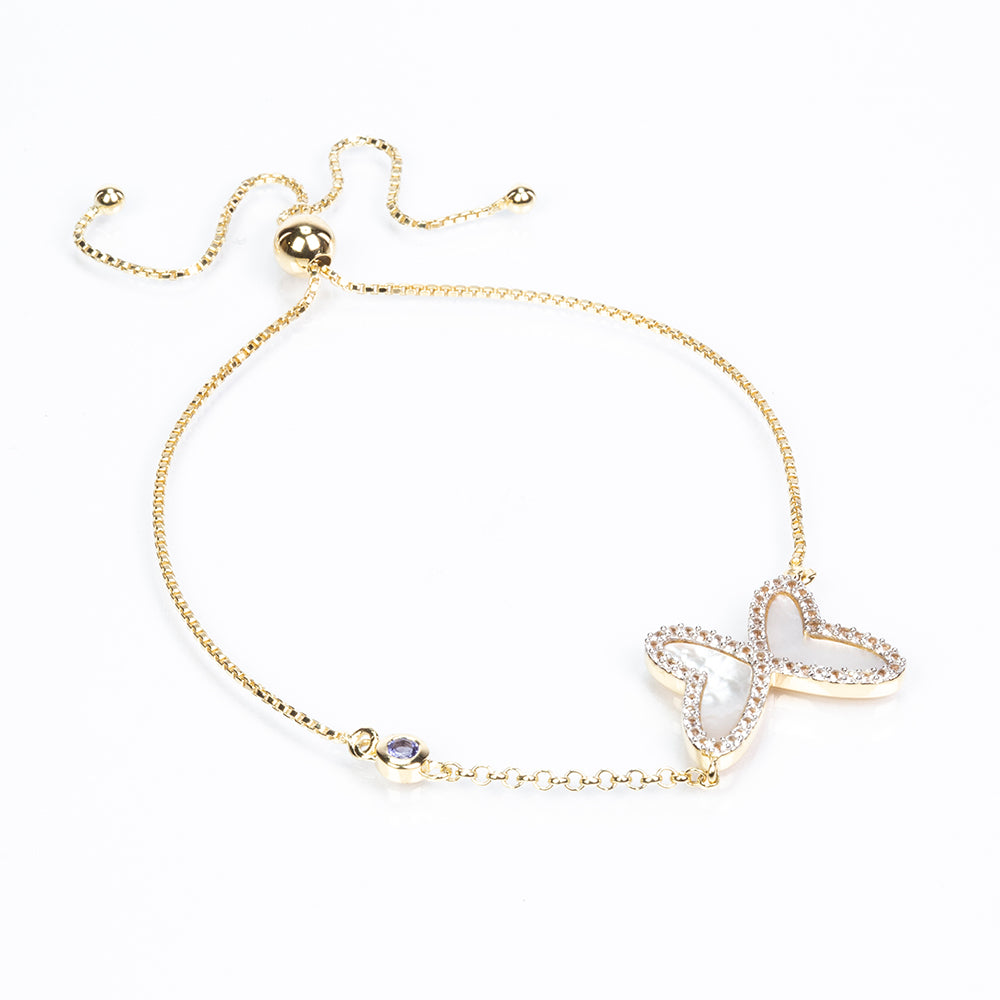 Pulsera de Plata Bañada en Oro con Tanzanita AAA y Madreperla