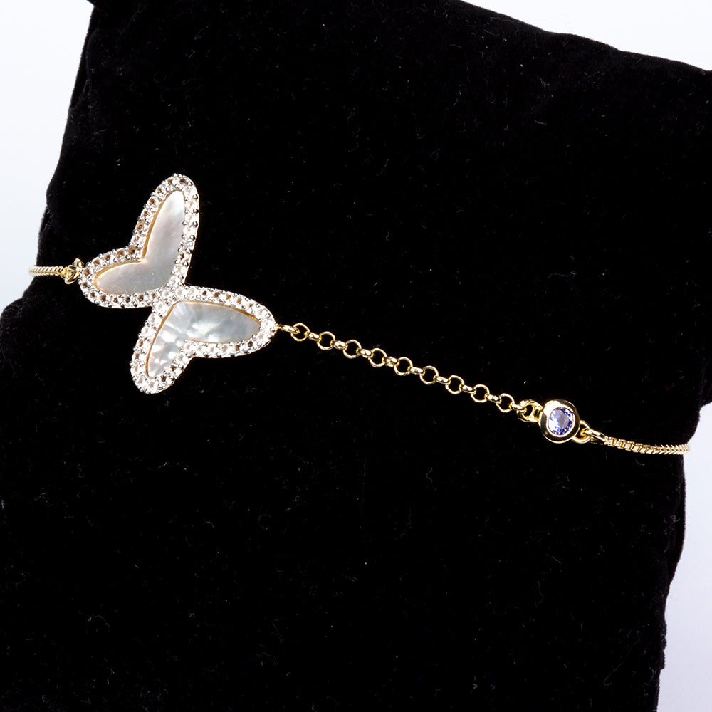 Pulsera de Plata Bañada en Oro con Tanzanita AAA y Madreperla 5 