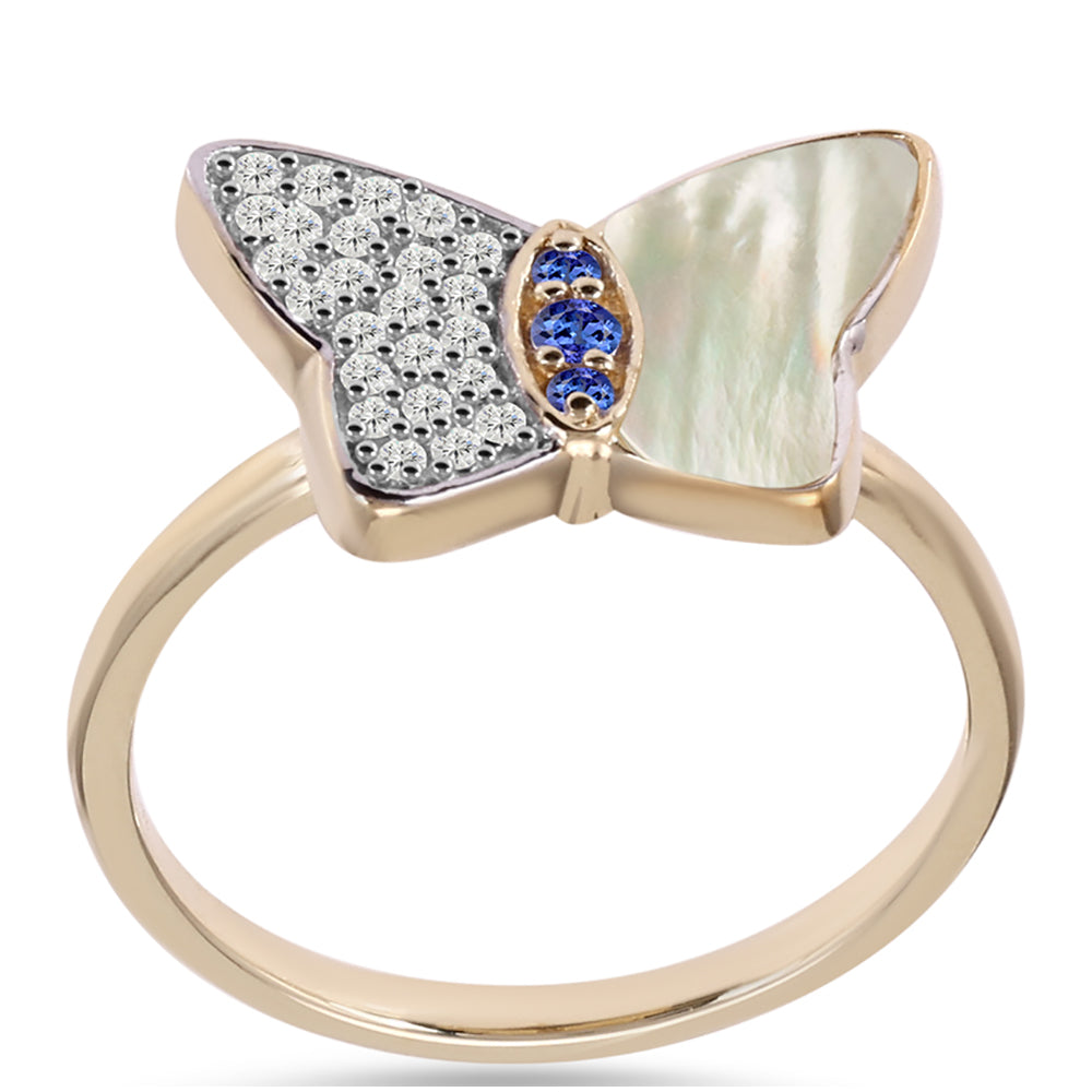 Anillo de Plata Bañada en Oro con Tanzanita AAA y Madreperla