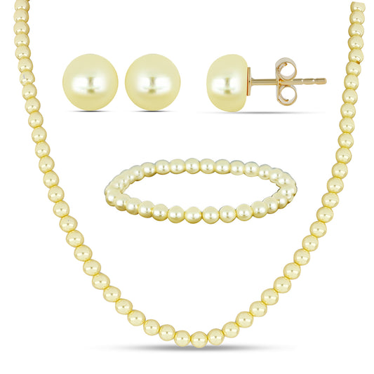 Conjunto Pepita con Perla Dorada de Agua Dulce ( Collar +Pendientes +Pulsera )