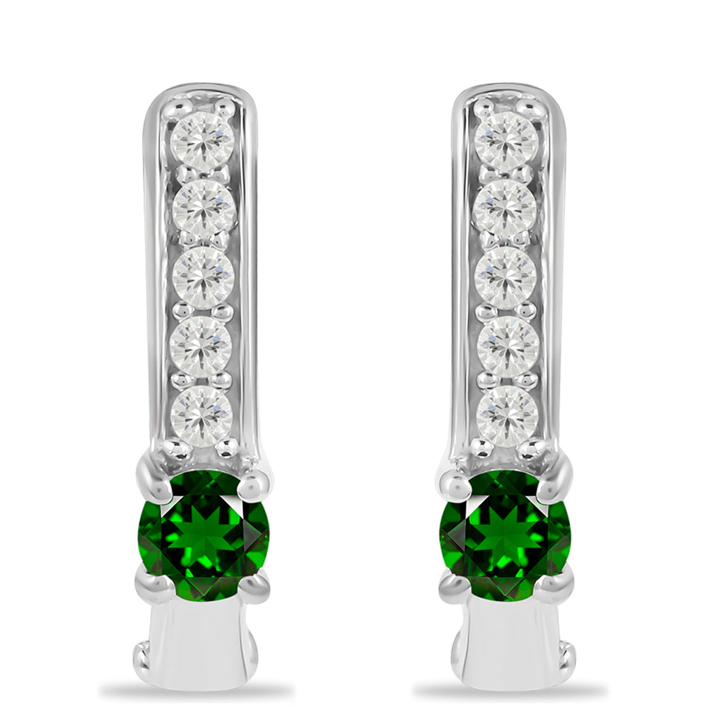 Pendientes de Plata con Diópsido de Cromo y Topacio Blanco