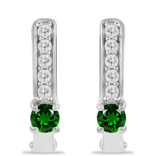 Pendientes de Plata con Diópsido de Cromo y Topacio Blanco