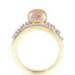 Anillo de Plata Bañada en Oro con Perla Dorada de Agua Dulce y Topacio Blanco