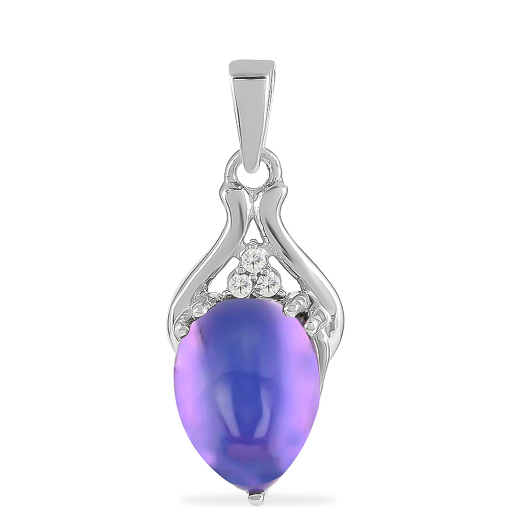 Colgante de Plata con Piedra Lunar Púrpura y Topacio Blanco